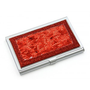 Business Card Holder - 12 PCS Sequined - Red - CH-GCH1284R 